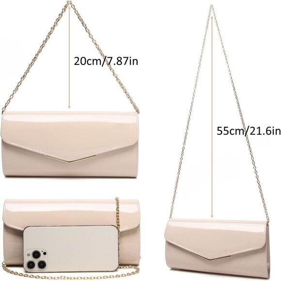 Patent Leather Envelope Clutch Womens Evening Handbag Stylish Crossbody Shoulder - Picture 5 of 7